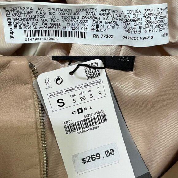 NWT Zara 100% Sheep Leather Jacket Front Zip Women Size Small - Picture 13 of 13